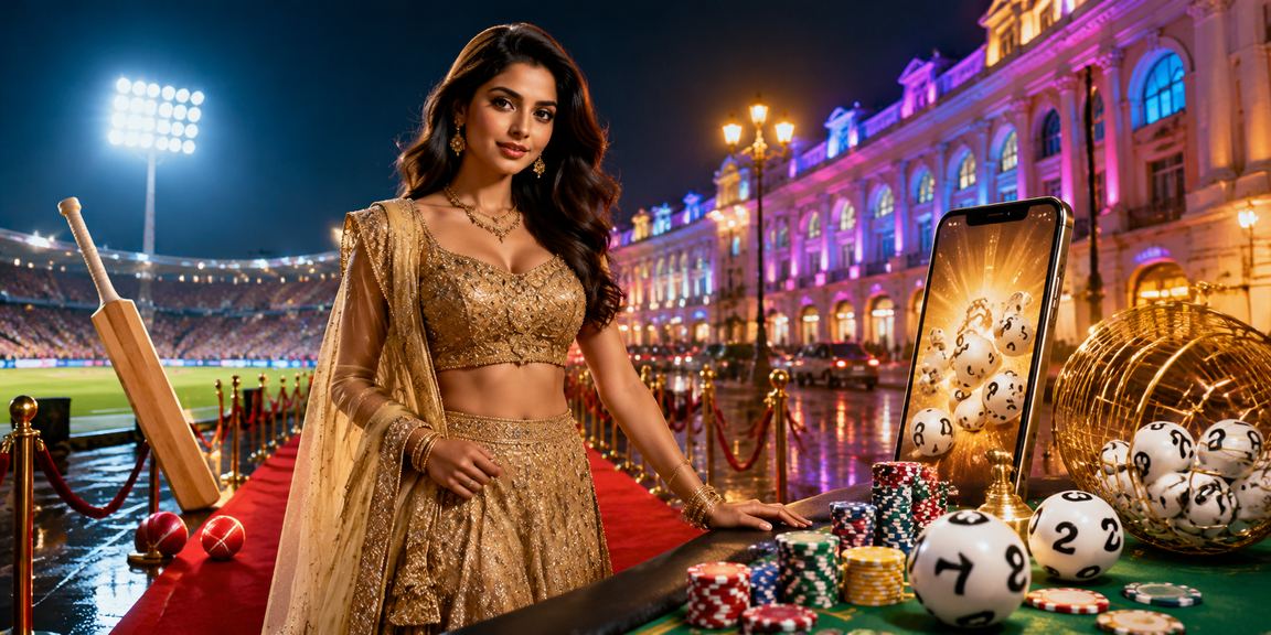 Player enjoying Rummy game on mobile phone in Delhi with Bollywood theme