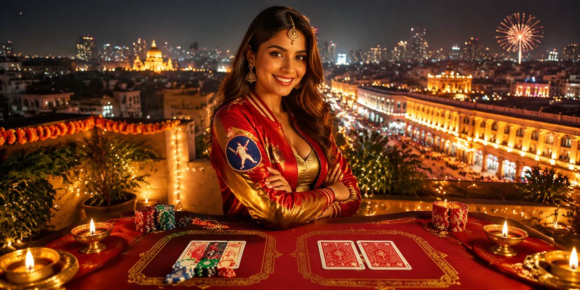 Rummy tournament fans celebrating during Diwali in Delhi with IPL-themed banners
