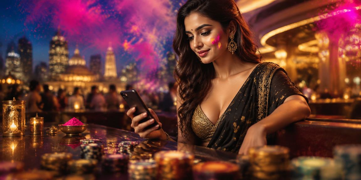 User making secure payment during Holi festival celebration in India