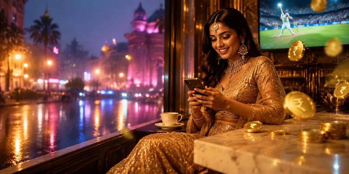 Happy Indian user playing Aviator on mobile during local festival in Mumbai